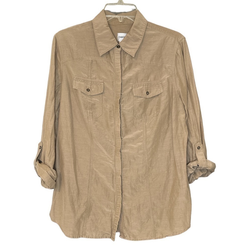 Chico’s Tan Button Up With Rolled Sleeves